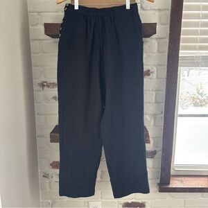 Free People Womans Pants Black Solid XS Linen Cotton Pull-On Staight Button Side
